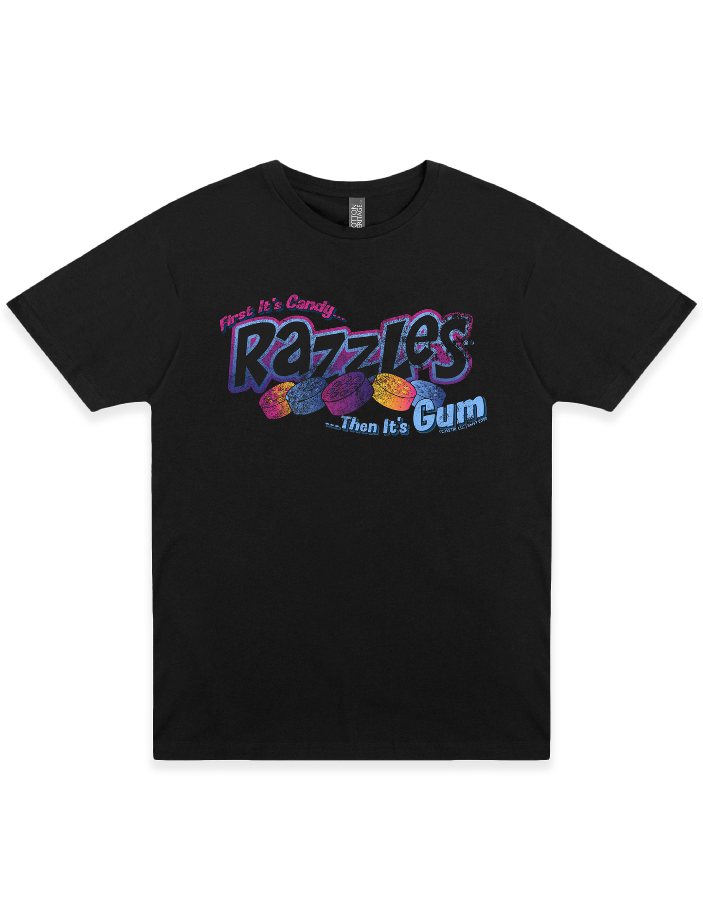 Razzles Retro Logo  First, It's Candy...Then, It's Gum! Tee: Black, 2XL