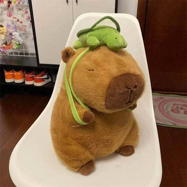 Capybara 9" Kawaii Plush w/ Turtle Backpack Squishy Pillow Toy