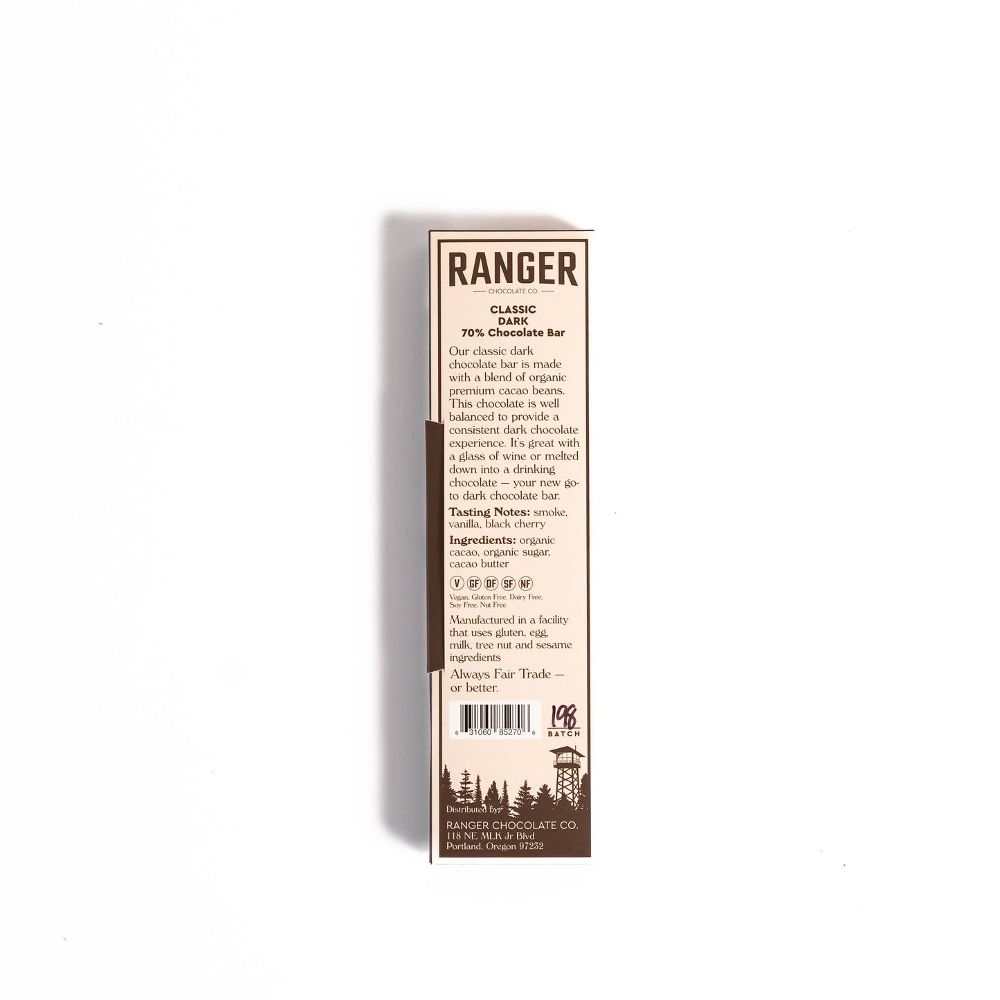 RANGER Classic Dark Chocolate Bar, 70% Cacao: 1 1/4 oz.