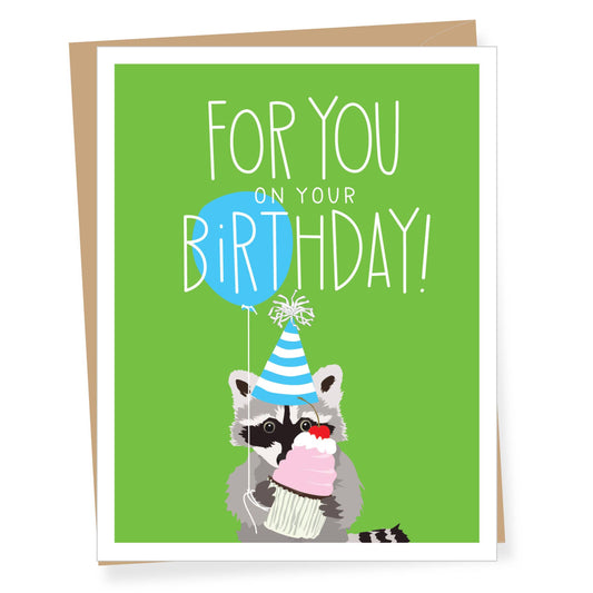 For You, Raccoon with Cupcake Birthday Greeting Card