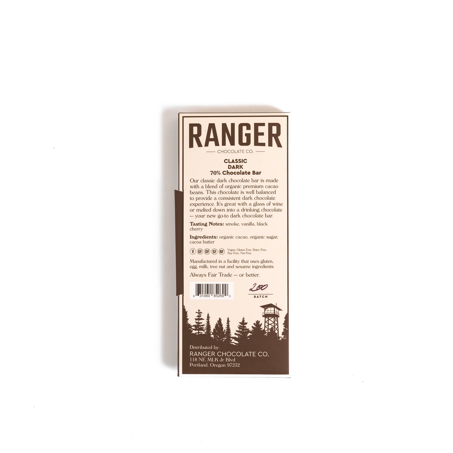 RANGER Classic Dark Chocolate Bar, 70% Cacao: 1 1/4 oz.