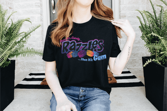 Razzles Retro Logo  First, It's Candy...Then, It's Gum! Tee: Black, XL