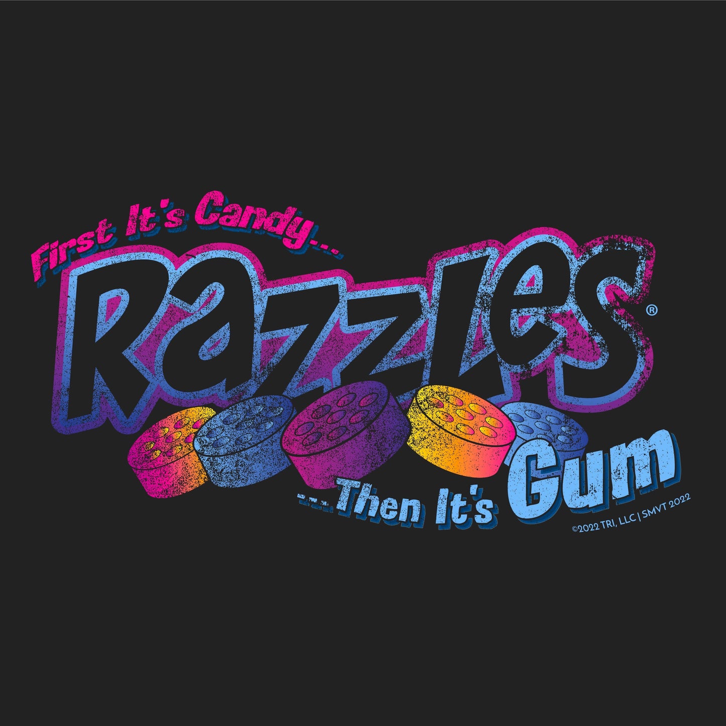 Razzles Retro Logo  First, It's Candy...Then, It's Gum! Tee: Black, 3XL