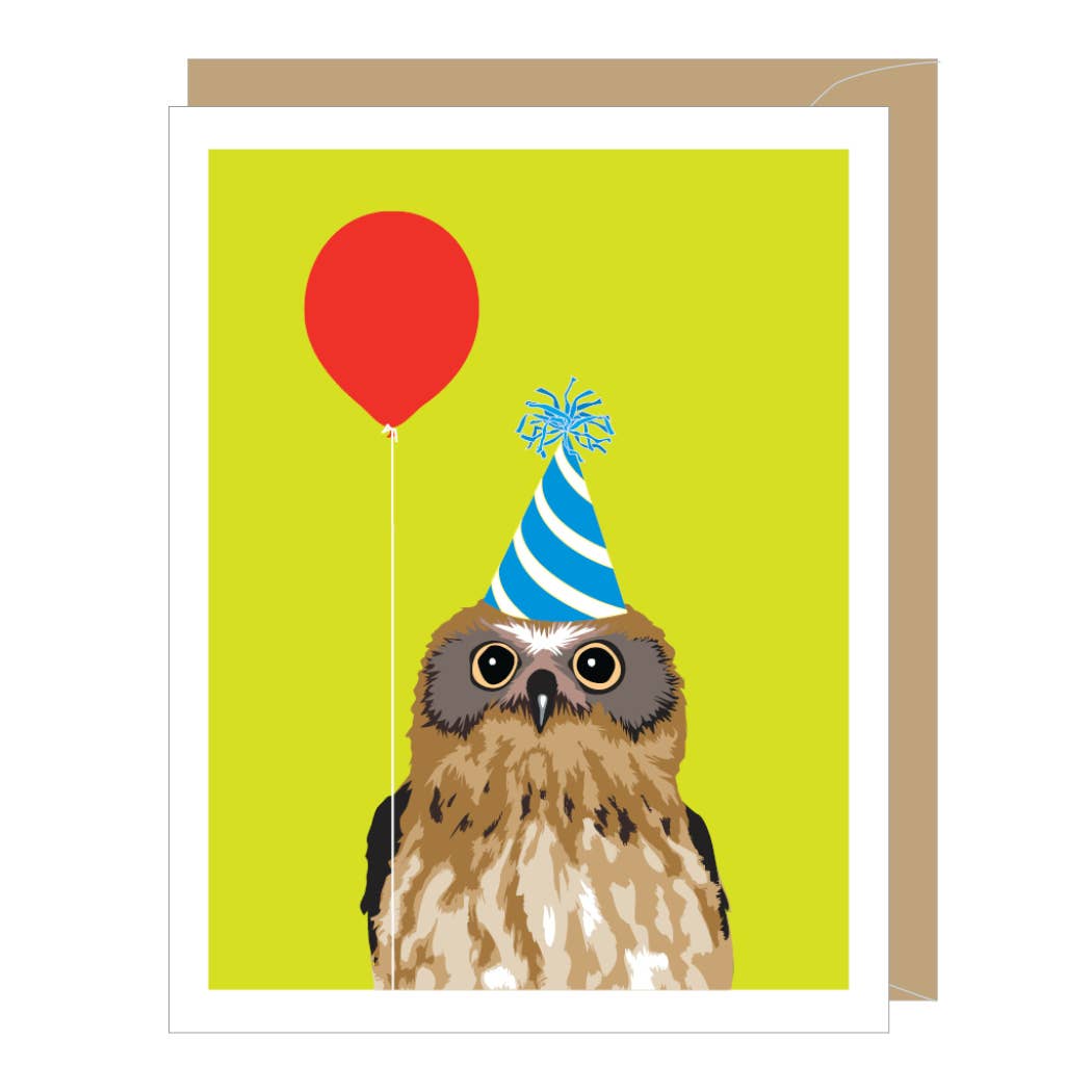 Balloon Owl Birthday Greeting Card